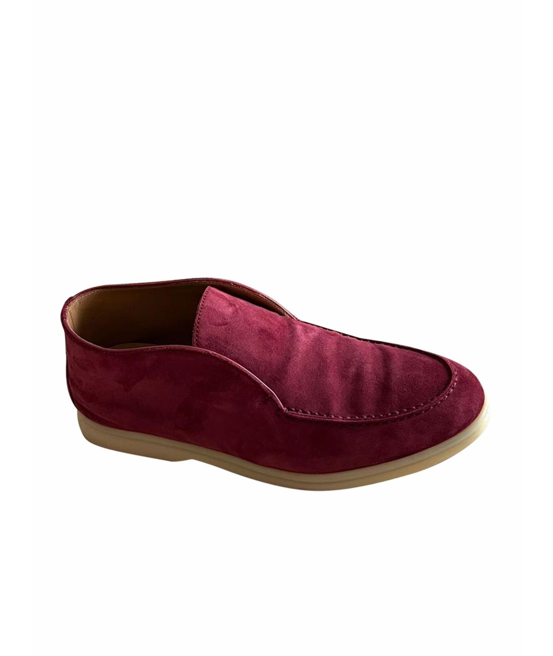 LORO PIANA Бордовые замшевые лоферы, фото 1