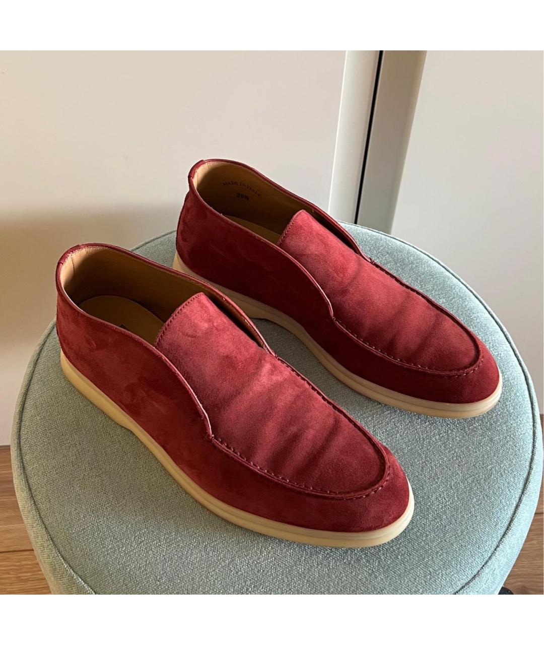 LORO PIANA Бордовые замшевые лоферы, фото 3