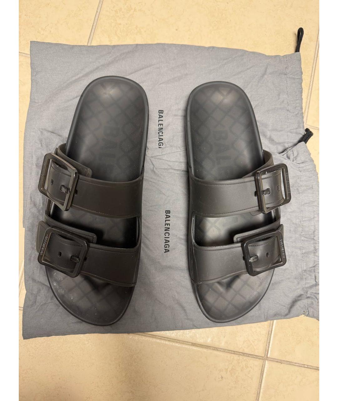 BALENCIAGA Черные резиновые шлепанцы, фото 2