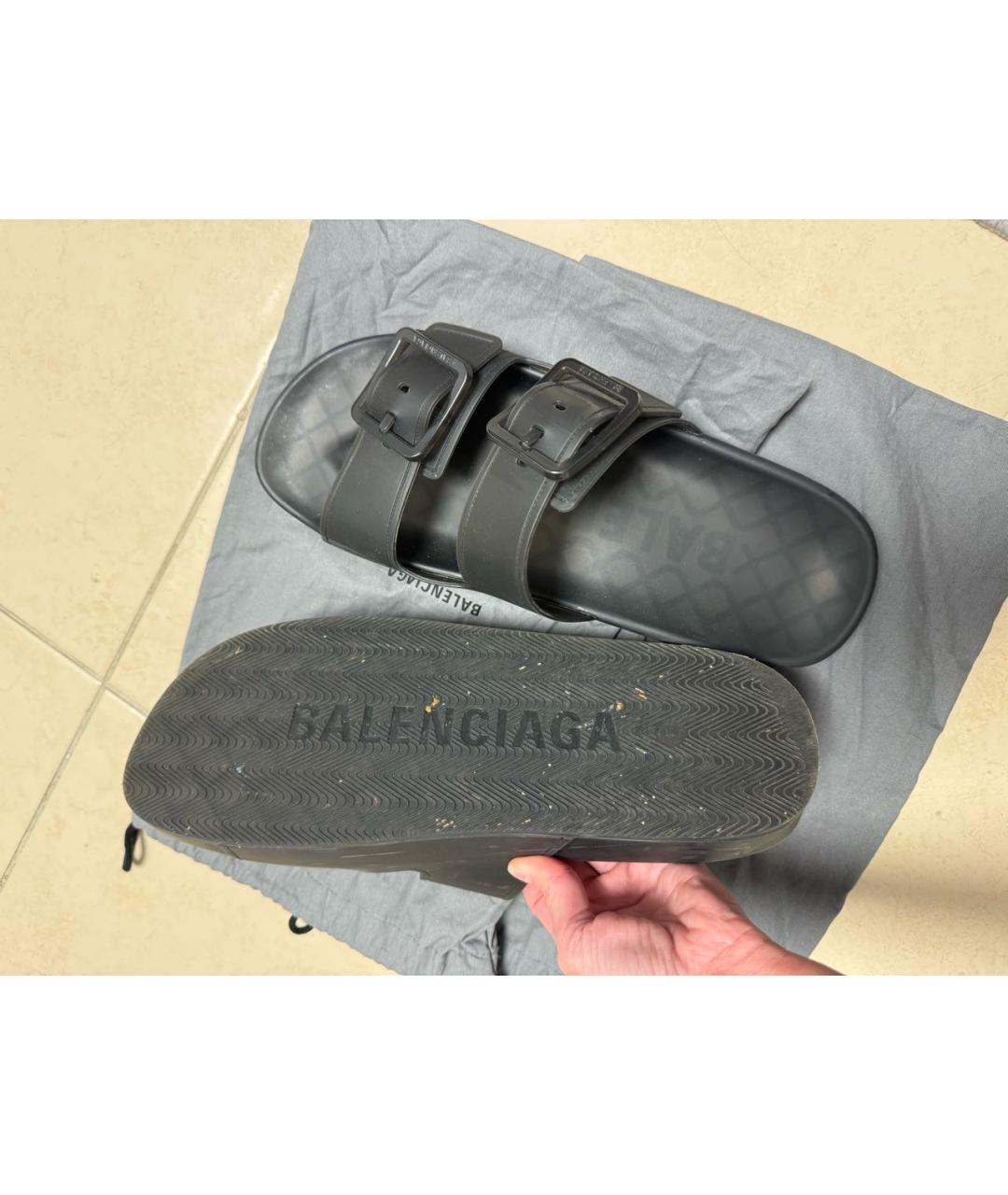 BALENCIAGA Черные резиновые шлепанцы, фото 5