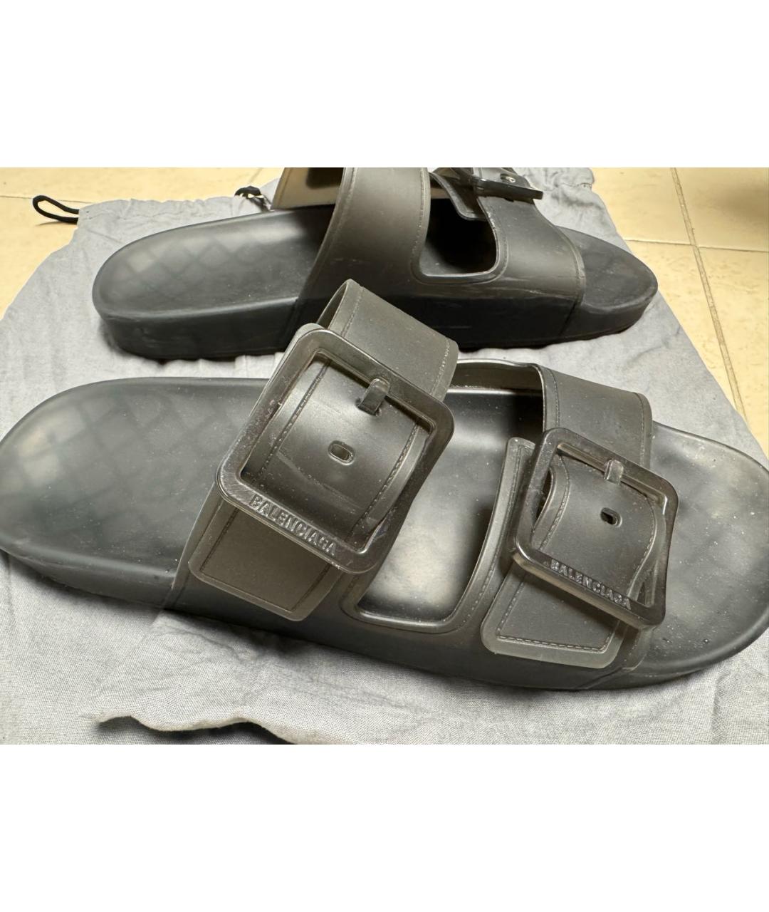 BALENCIAGA Черные резиновые шлепанцы, фото 3