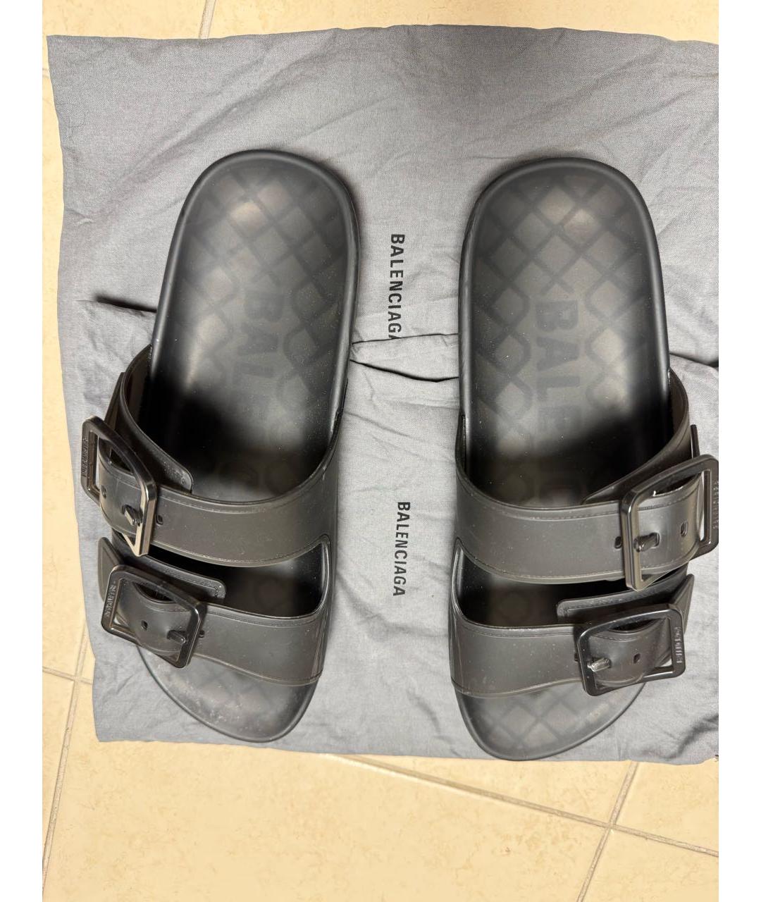 BALENCIAGA Черные резиновые шлепанцы, фото 4