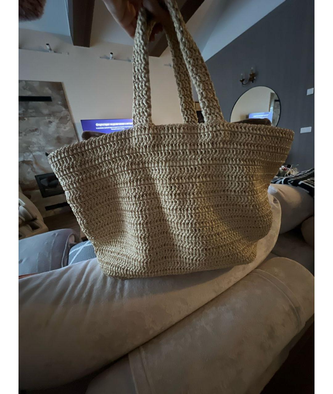SAINT LAURENT Бежевая пелетеная пляжная сумка, фото 2