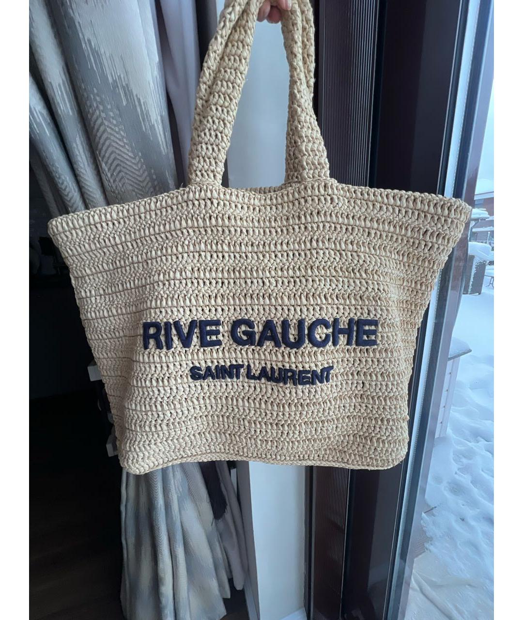 SAINT LAURENT Бежевая пелетеная пляжная сумка, фото 6