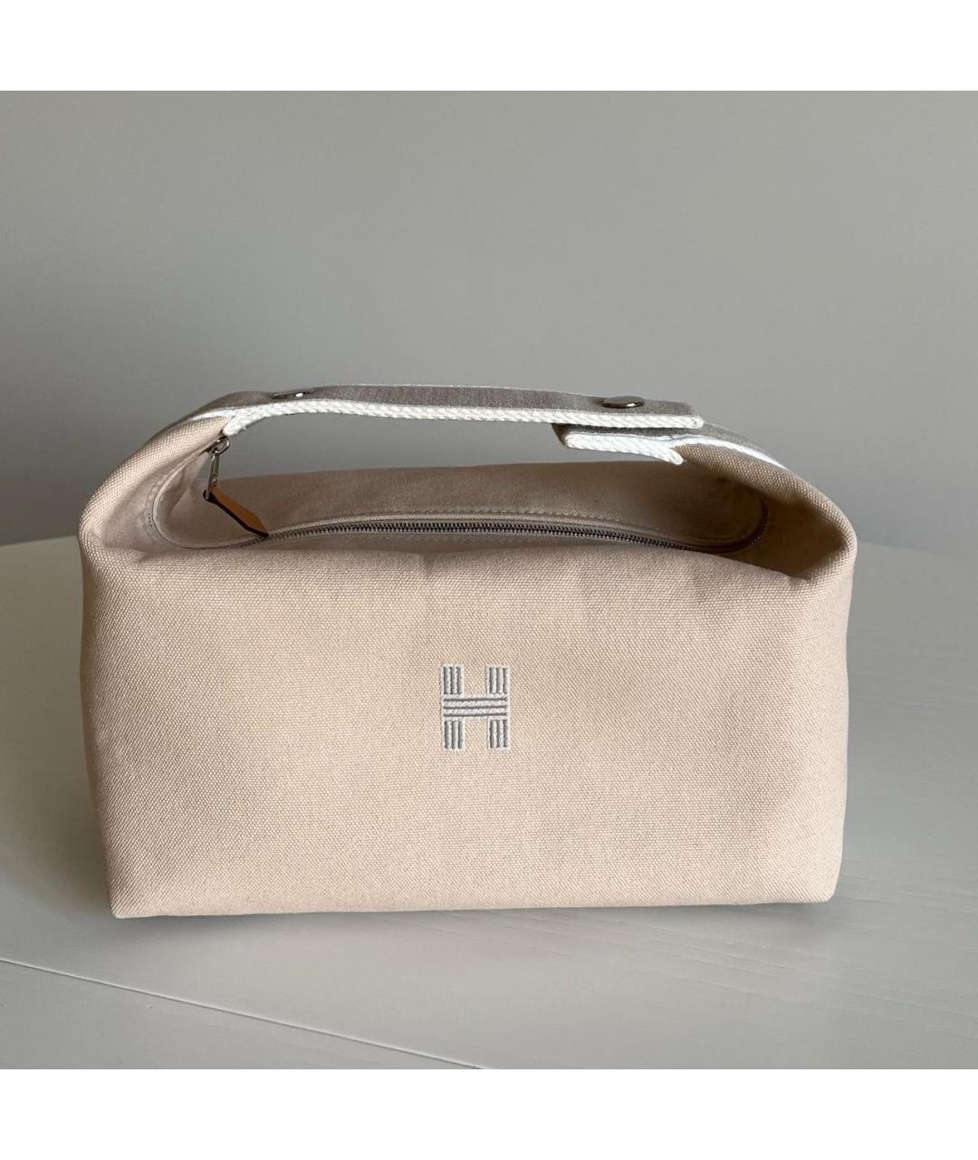 HERMES Бежевая хлопковая косметичка, фото 3