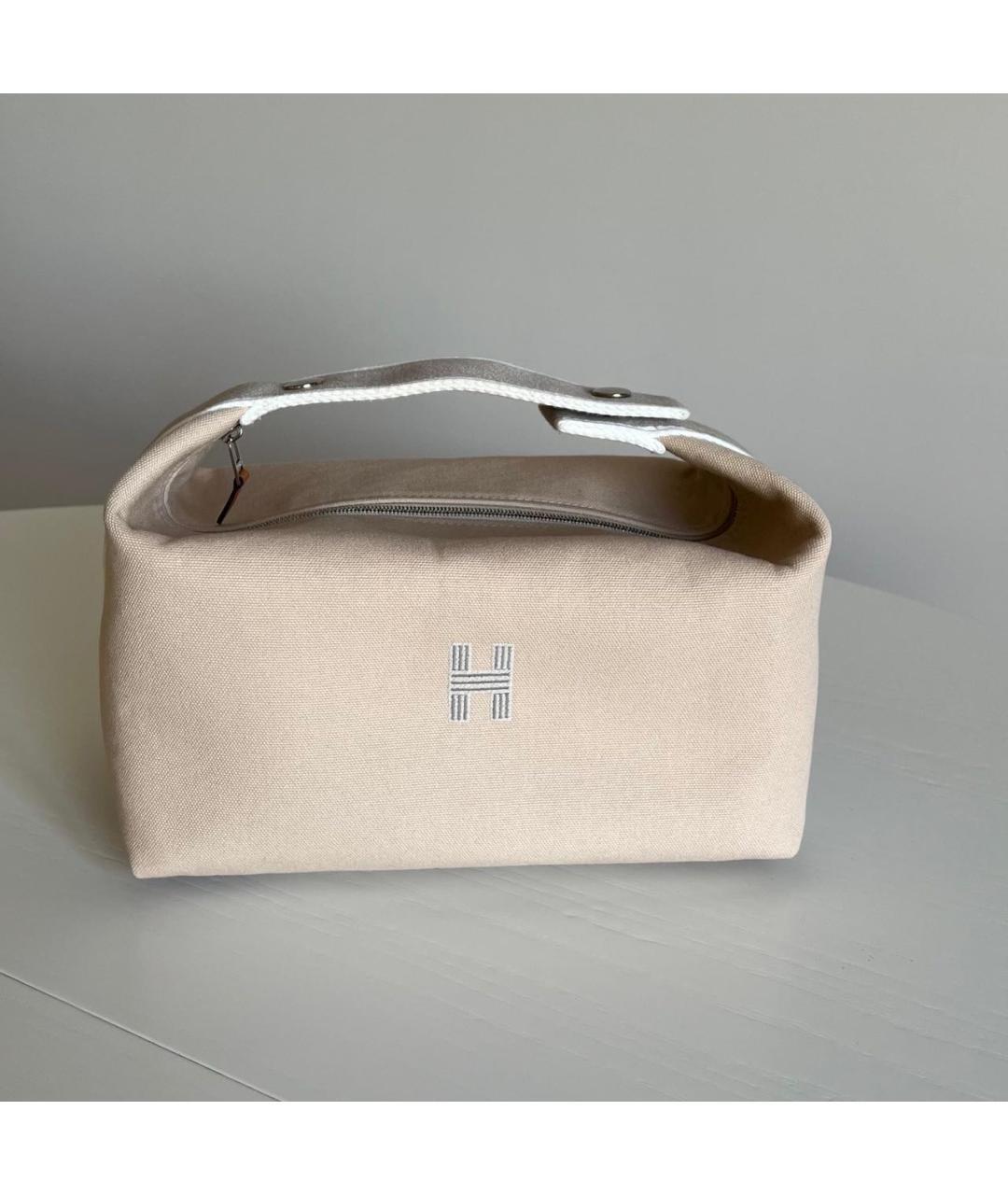 HERMES Бежевая хлопковая косметичка, фото 5