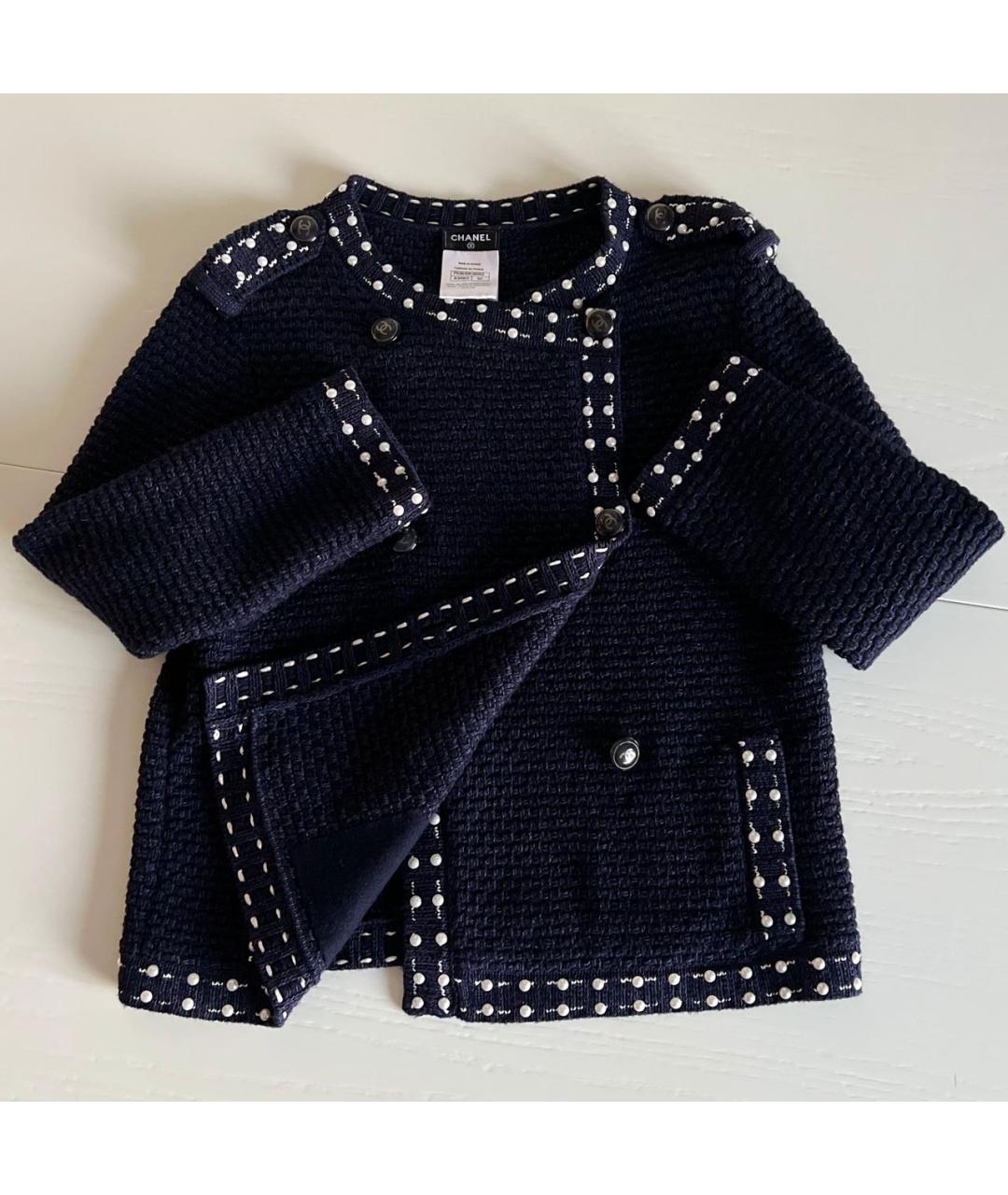 CHANEL Темно-синий твидовый жакет/пиджак, фото 2