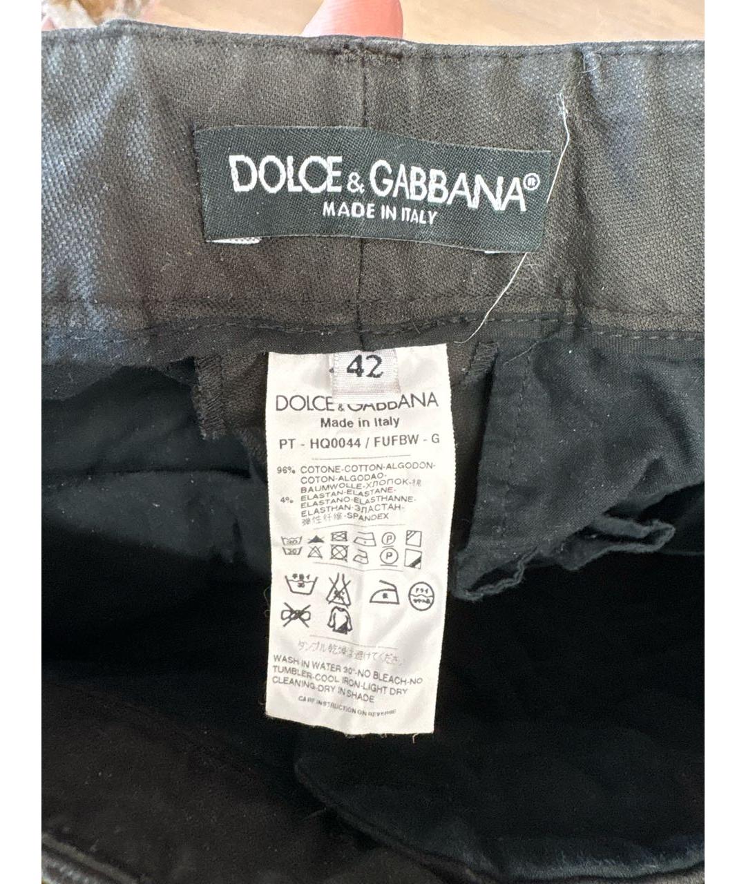 DOLCE&GABBANA Черные хлопковые прямые брюки, фото 3