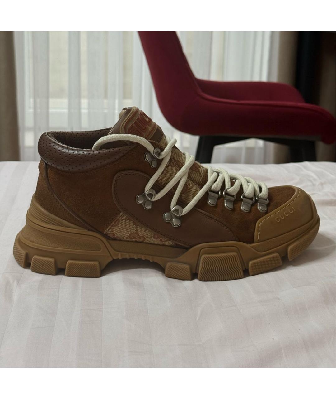 GUCCI Коричневые кожаные кроссовки, фото 9