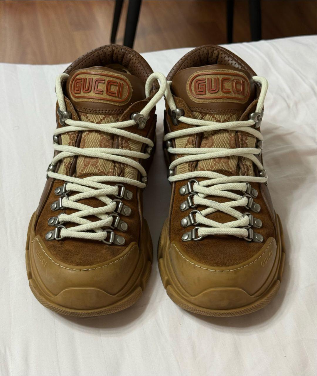 GUCCI Коричневые кожаные кроссовки, фото 2