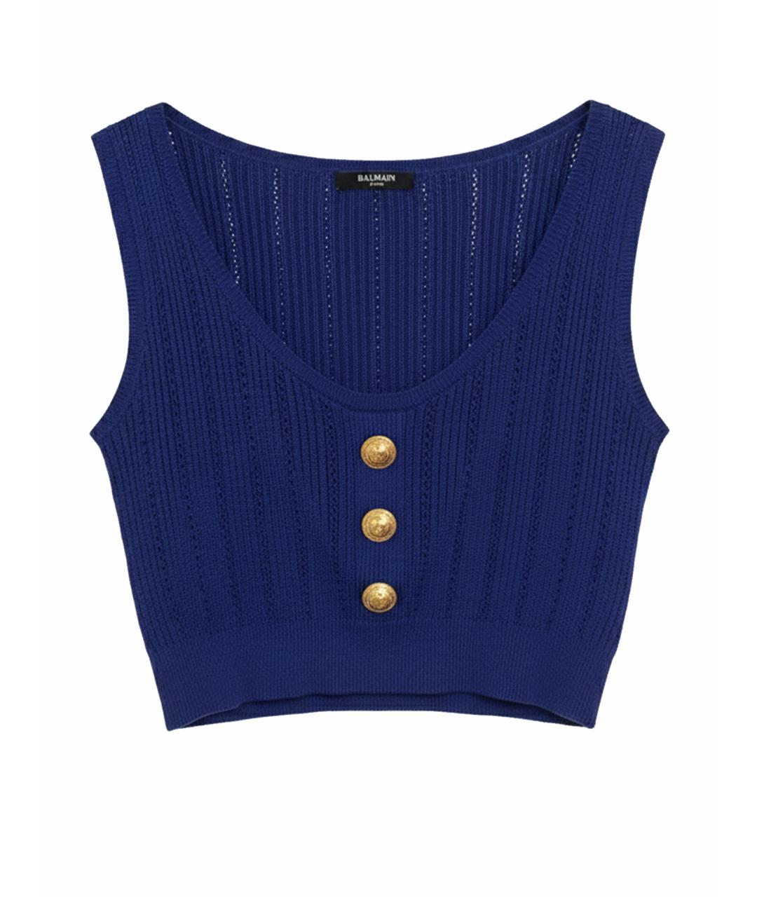 BALMAIN Темно-синяя вискозная майка, фото 1