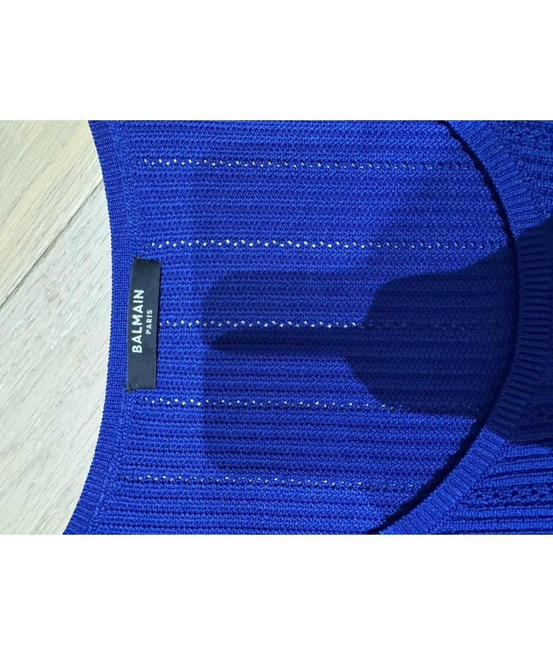 BALMAIN Темно-синяя вискозная майка, фото 4