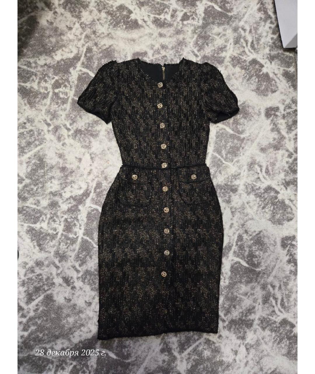DOLCE&GABBANA Черное твидовое повседневное платье, фото 7