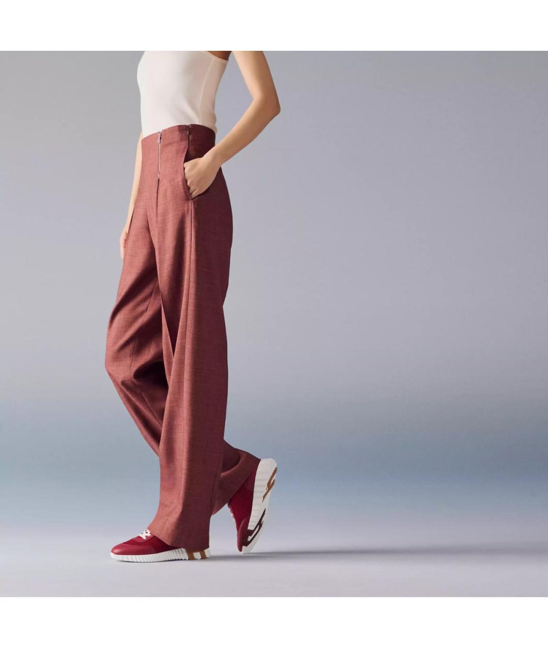 HERMES Бордовые текстильные кроссовки, фото 3