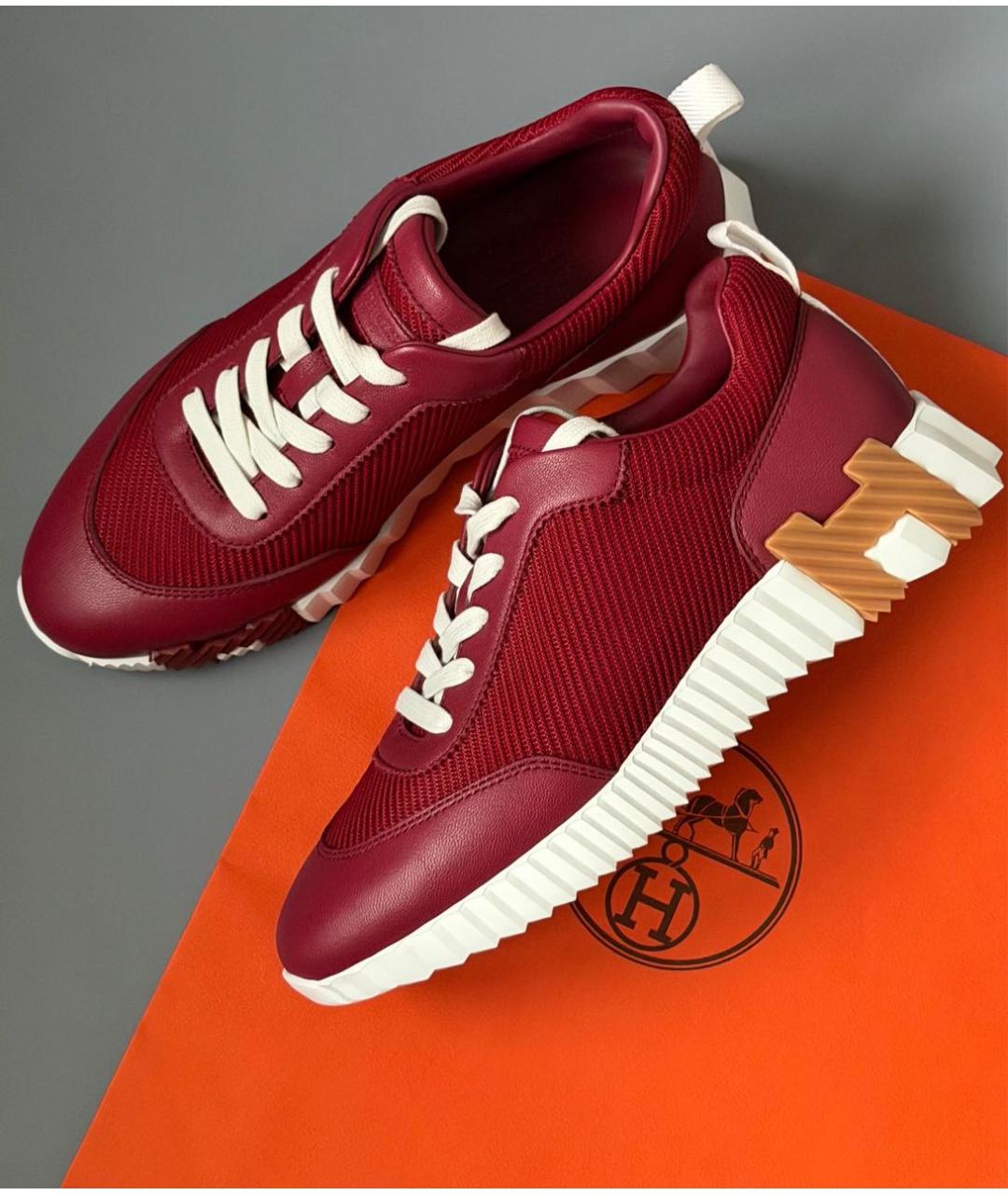 HERMES Бордовые текстильные кроссовки, фото 4