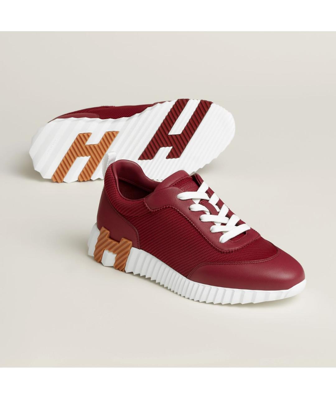 HERMES Бордовые текстильные кроссовки, фото 2