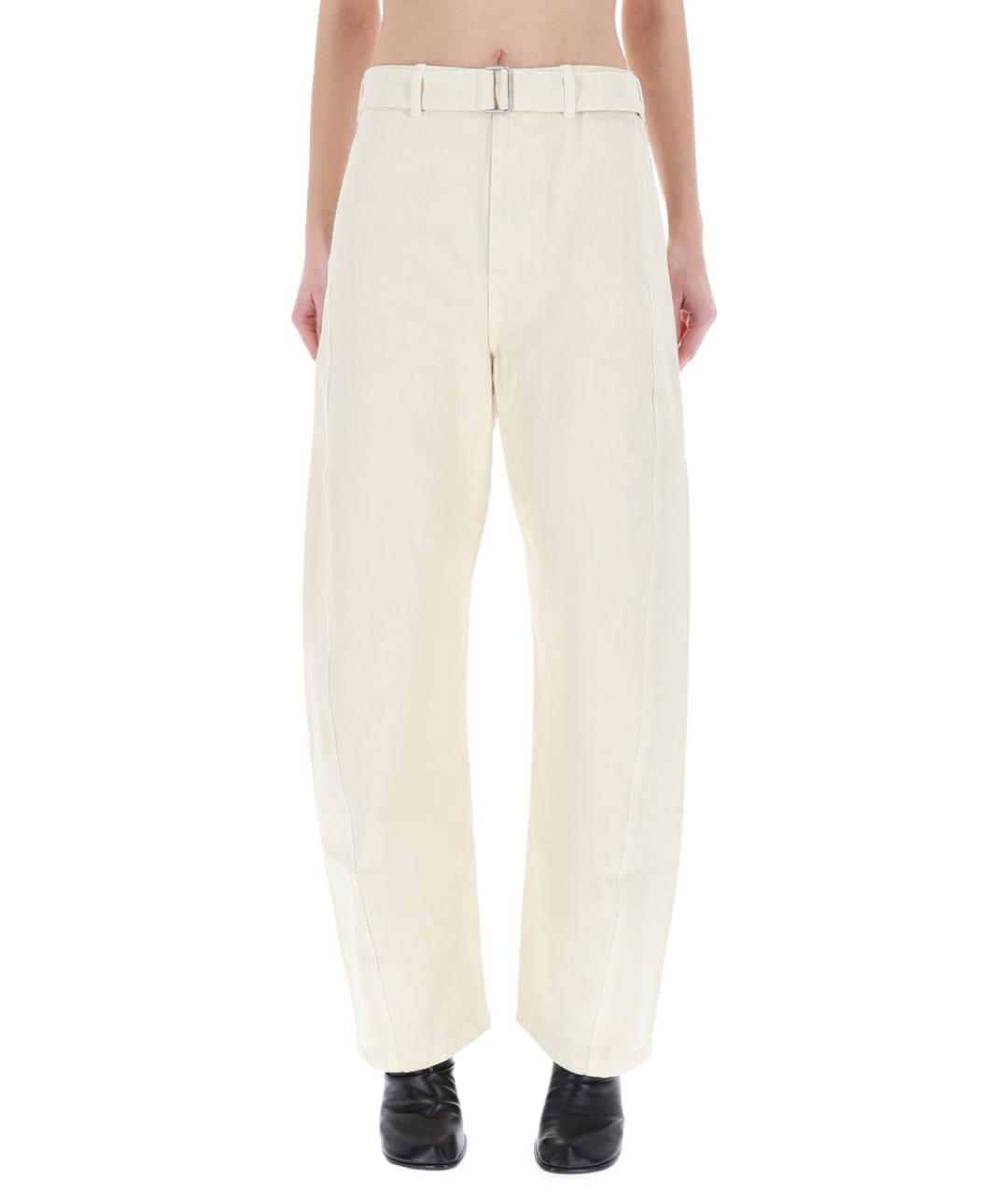 LEMAIRE Белые хлопковые прямые брюки, фото 3