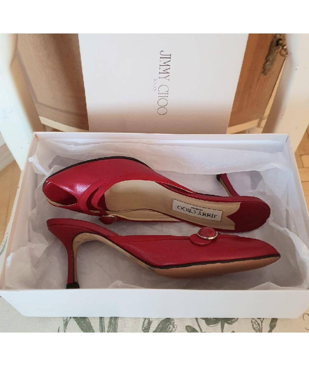 JIMMY CHOO Красные кожаные босоножки, фото 6