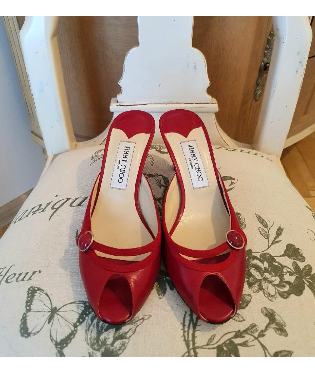 JIMMY CHOO Красные кожаные босоножки, фото 2