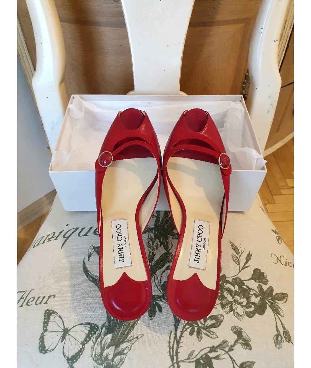 JIMMY CHOO Красные кожаные босоножки, фото 3