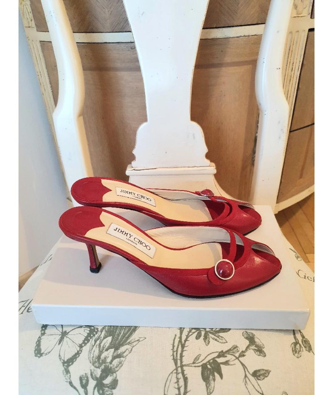 JIMMY CHOO Красные кожаные босоножки, фото 7
