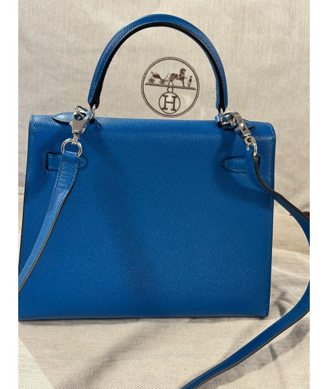 HERMES Синяя кожаная сумка с короткими ручками, фото 3