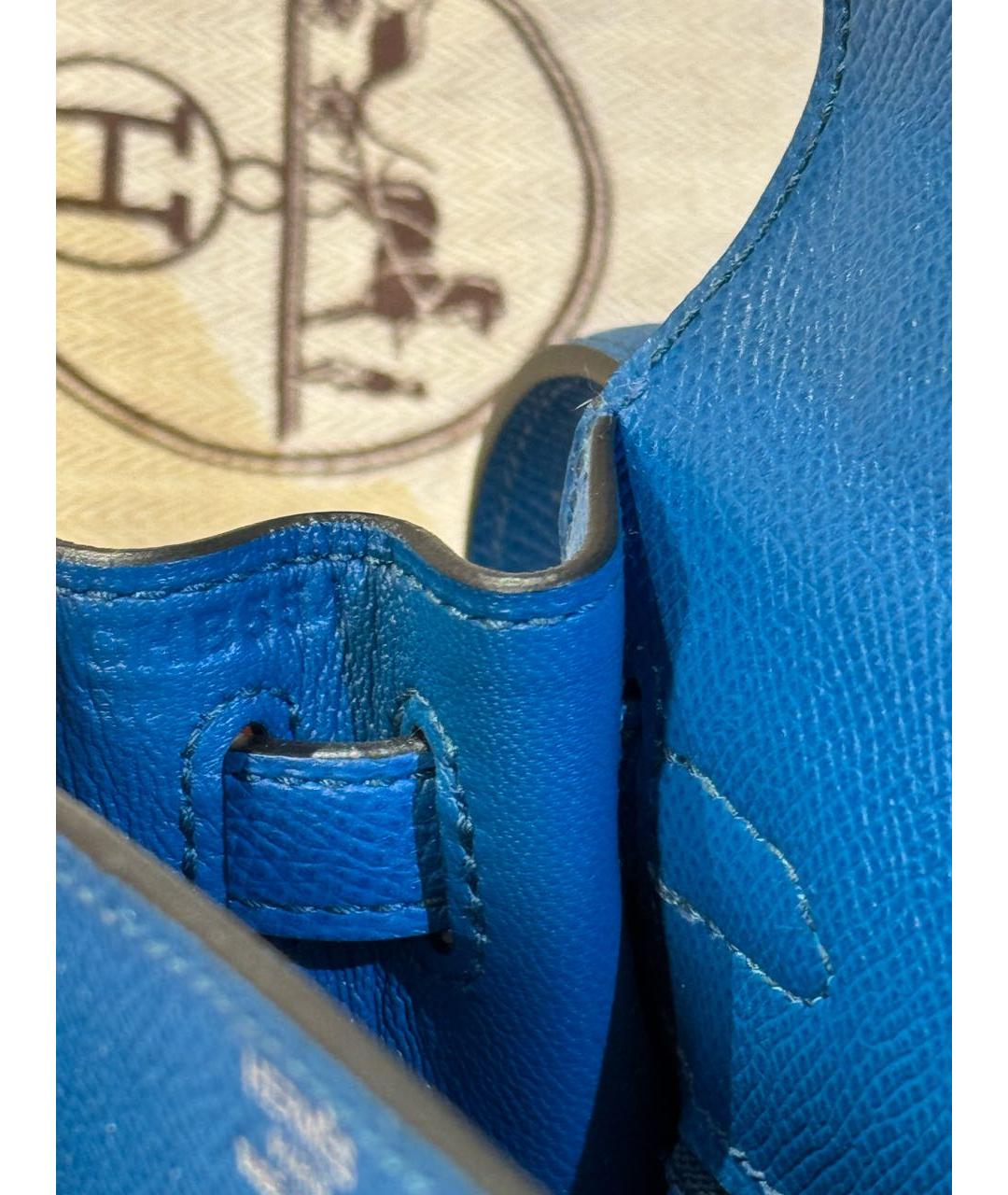HERMES Синяя кожаная сумка с короткими ручками, фото 7