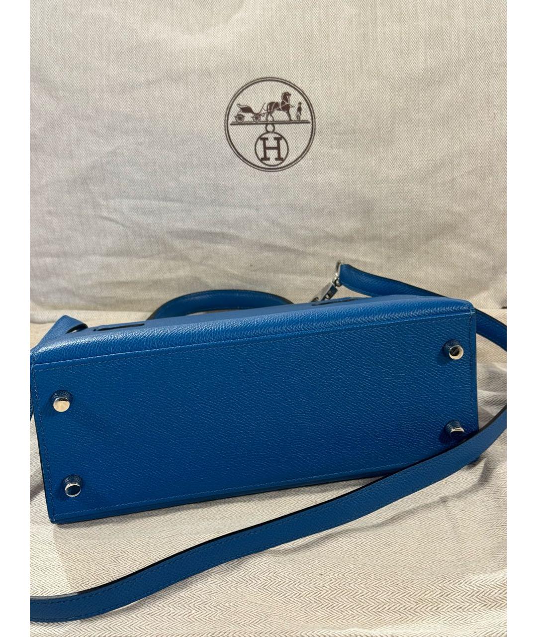HERMES Синяя кожаная сумка с короткими ручками, фото 8