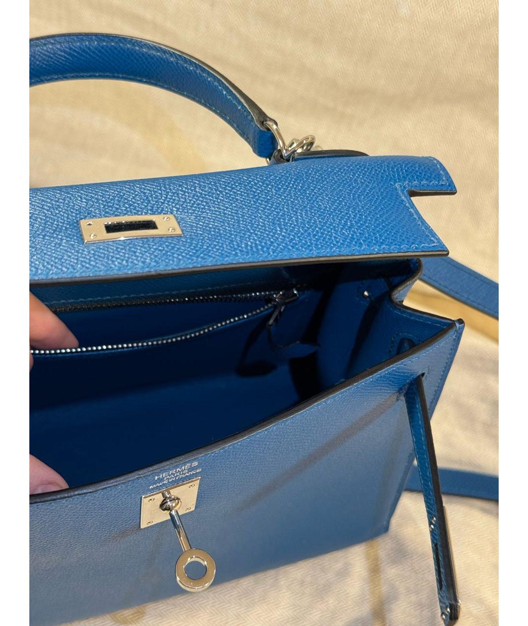HERMES Синяя кожаная сумка с короткими ручками, фото 4