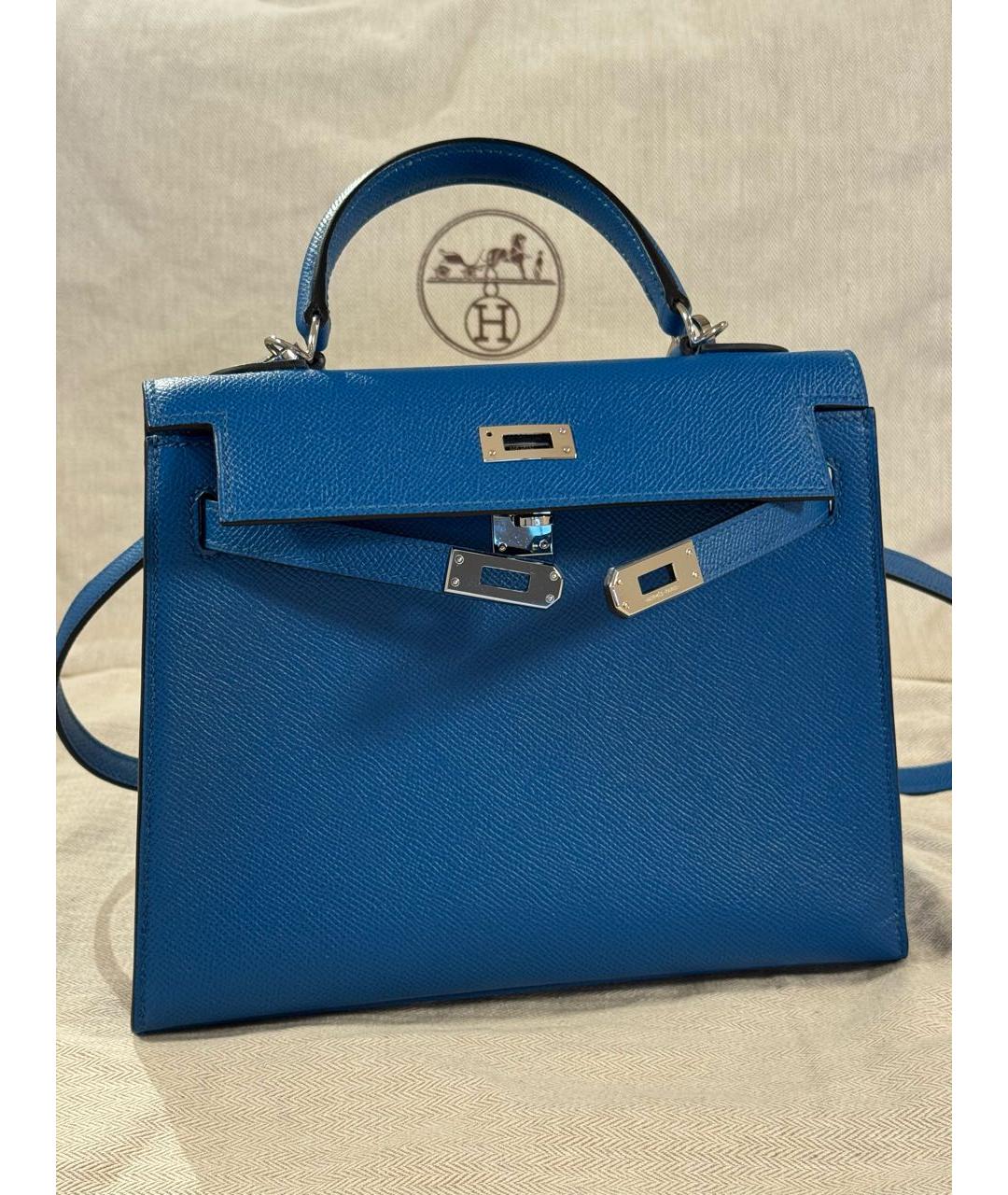 HERMES Синяя кожаная сумка с короткими ручками, фото 2