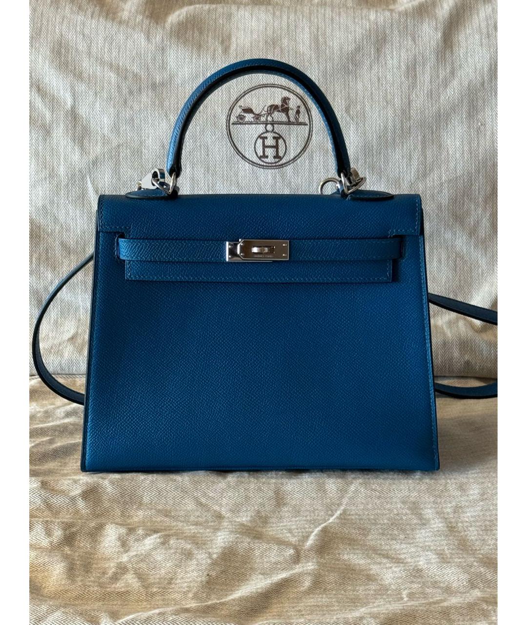 HERMES Синяя кожаная сумка с короткими ручками, фото 9