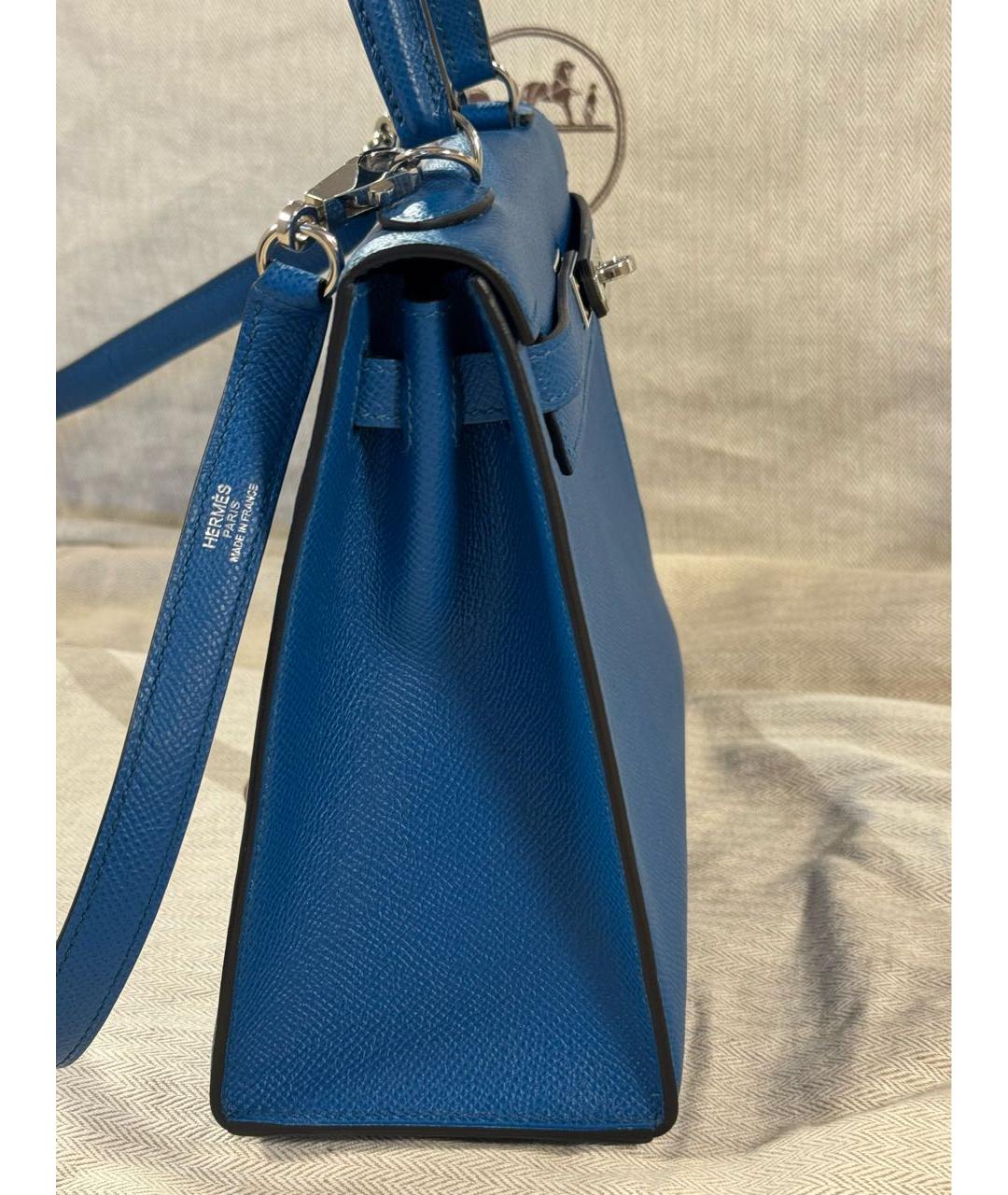 HERMES Синяя кожаная сумка с короткими ручками, фото 6