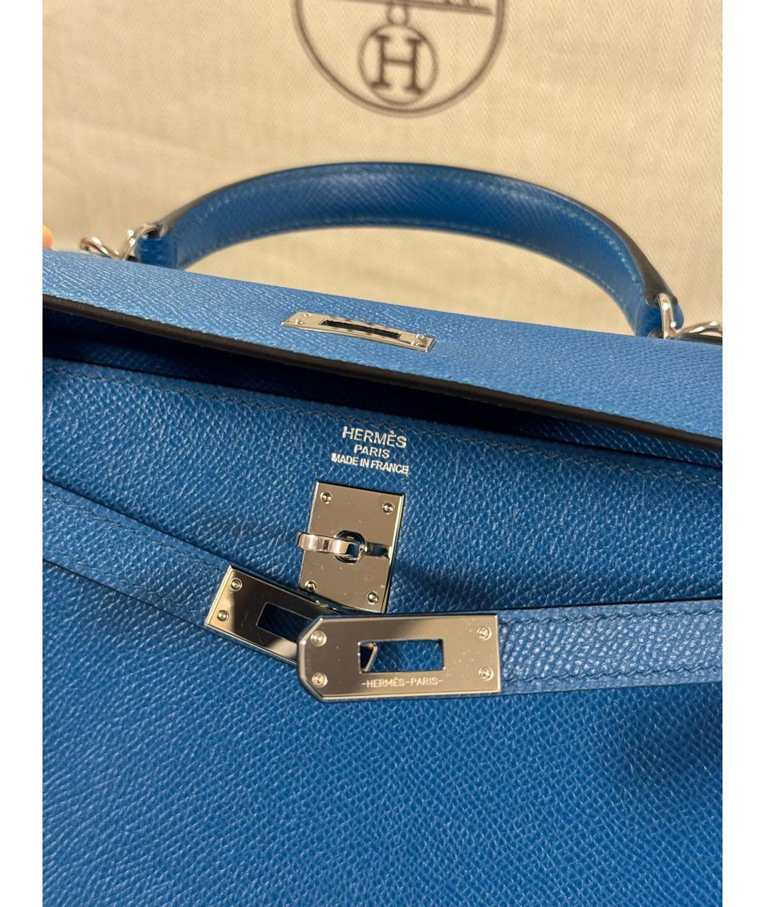 HERMES Синяя кожаная сумка с короткими ручками, фото 5