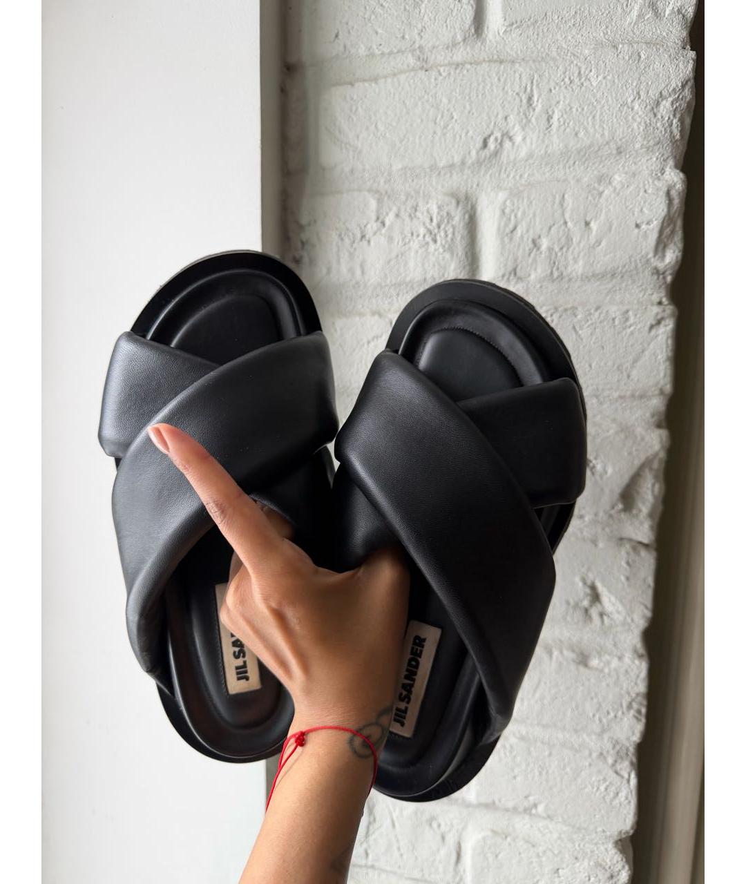 JIL SANDER Черные кожаные шлепанцы, фото 5