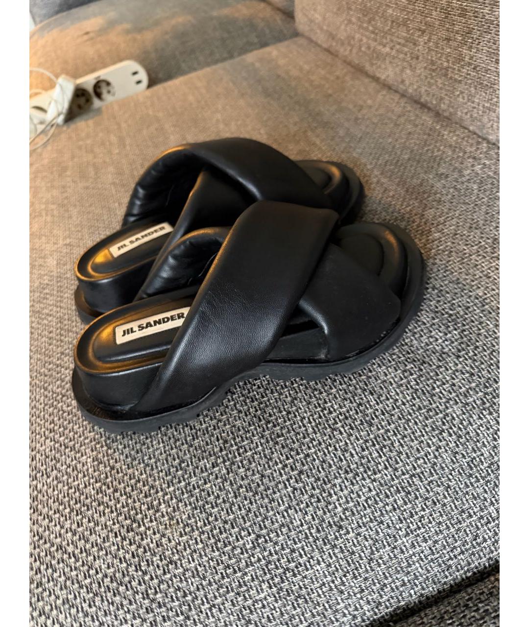 JIL SANDER Черные кожаные шлепанцы, фото 6