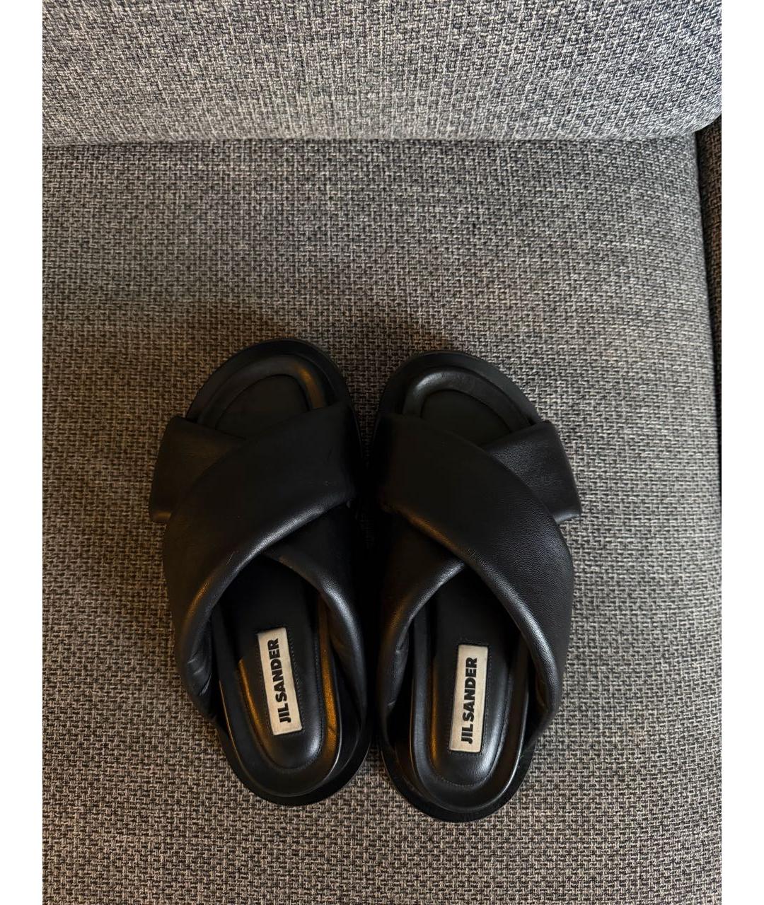 JIL SANDER Черные кожаные шлепанцы, фото 2