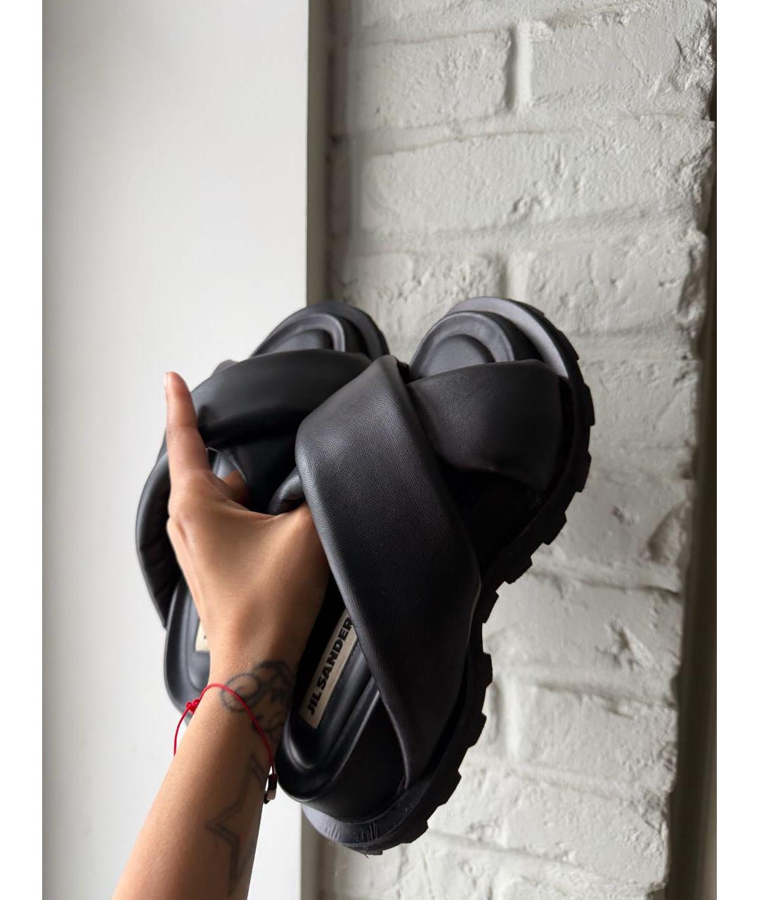 JIL SANDER Черные кожаные шлепанцы, фото 3