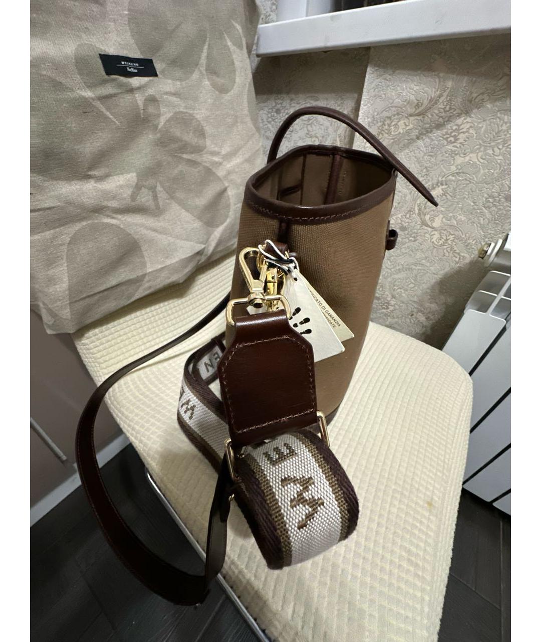 WEEKEND MAX MARA Коричневая тканевая сумка тоут, фото 2