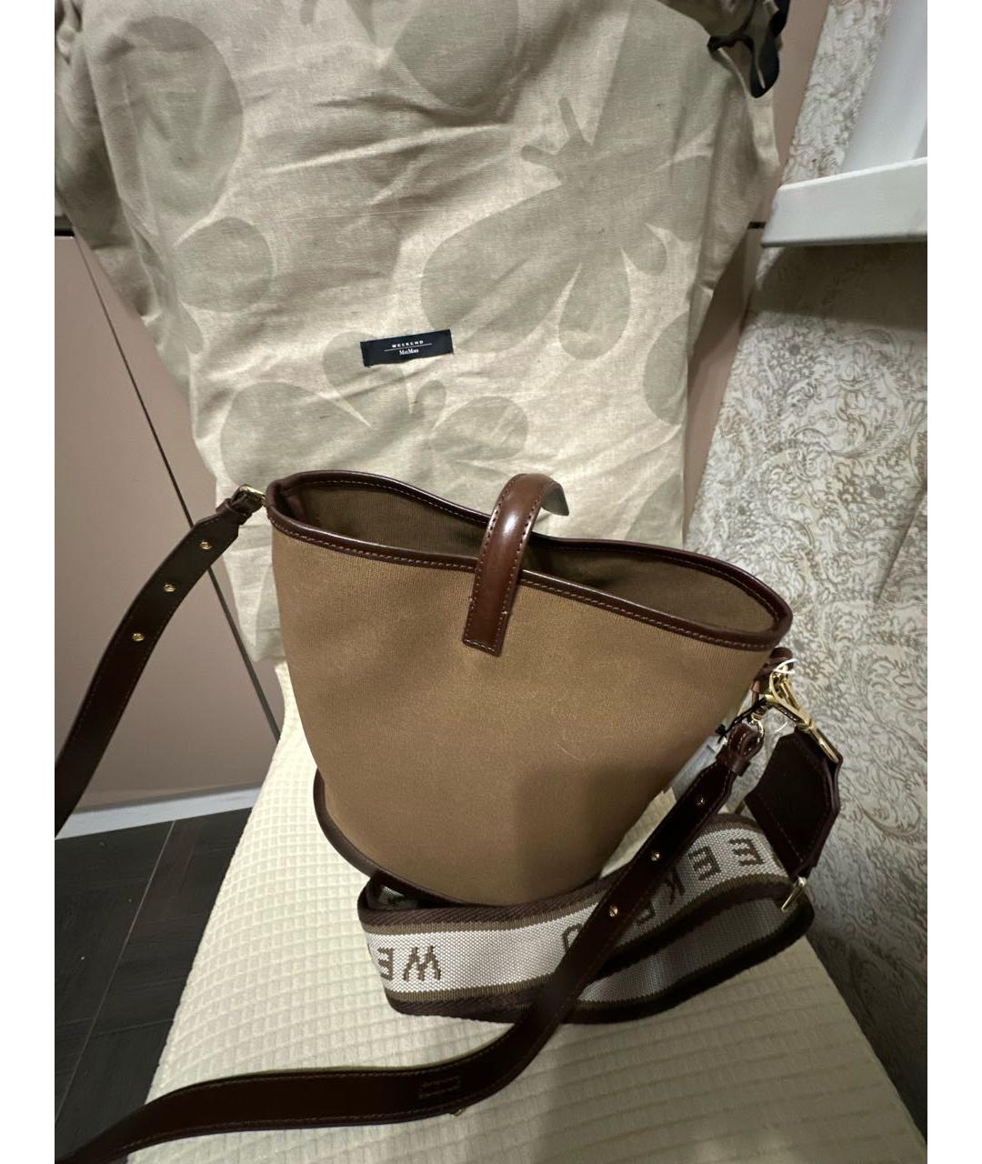 WEEKEND MAX MARA Коричневая тканевая сумка тоут, фото 3