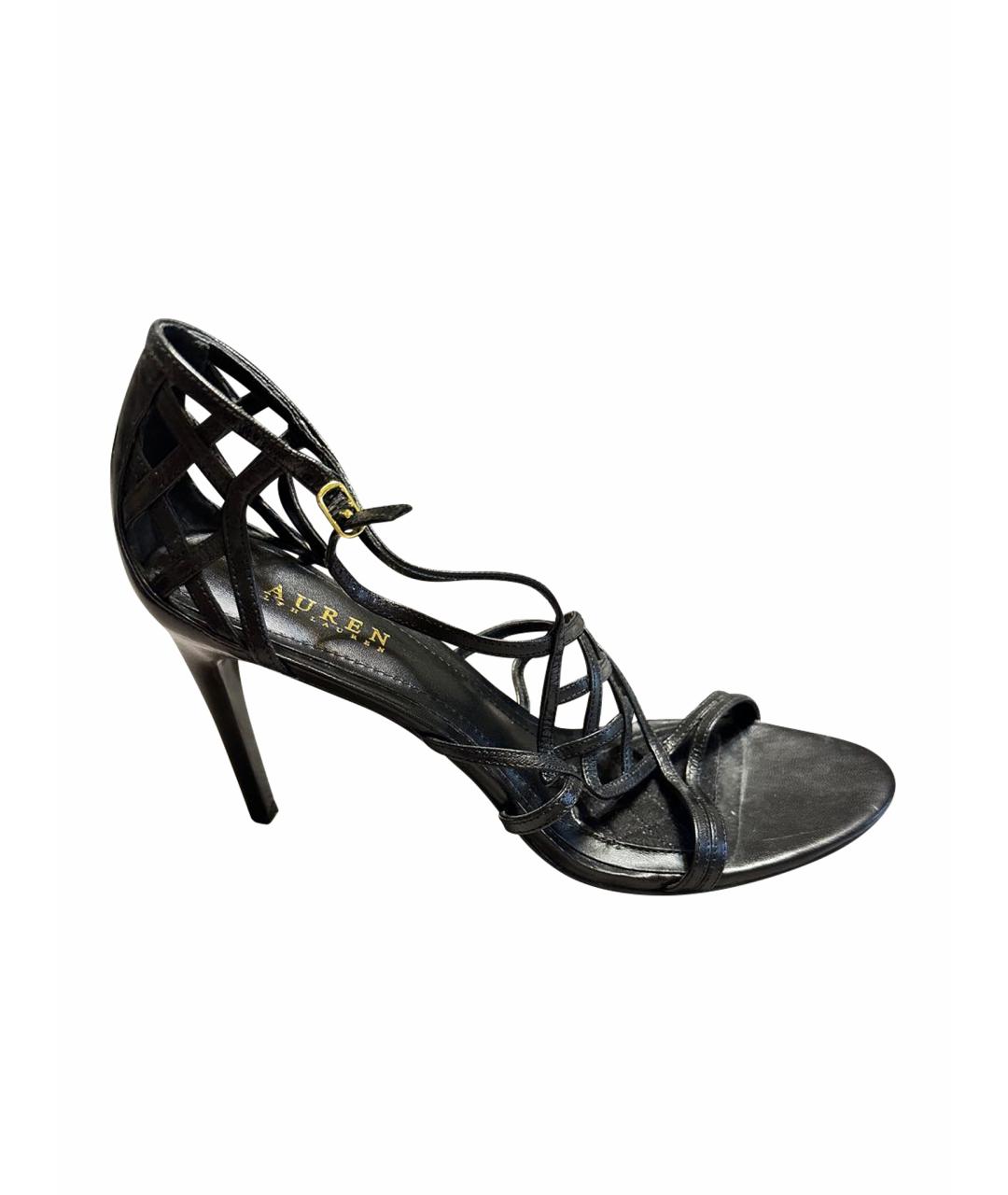 RALPH LAUREN Черные кожаные босоножки, фото 1