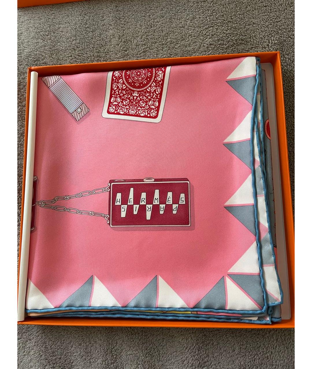HERMES Розовый шелковый платок, фото 3