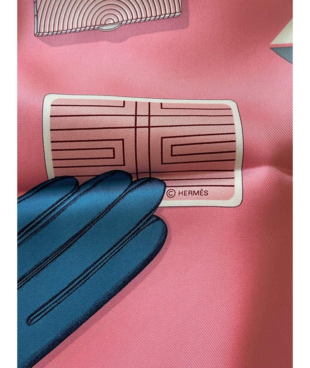 HERMES Розовый шелковый платок, фото 6