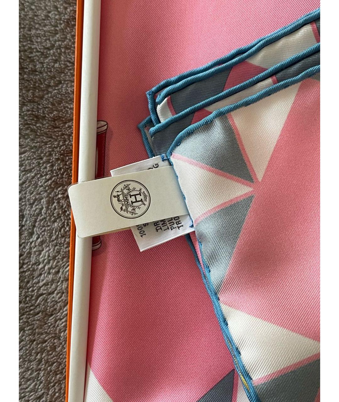 HERMES Розовый шелковый платок, фото 5