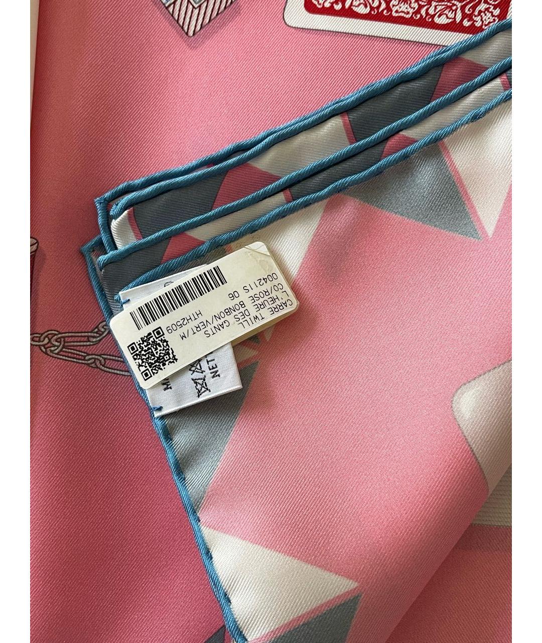 HERMES Розовый шелковый платок, фото 4