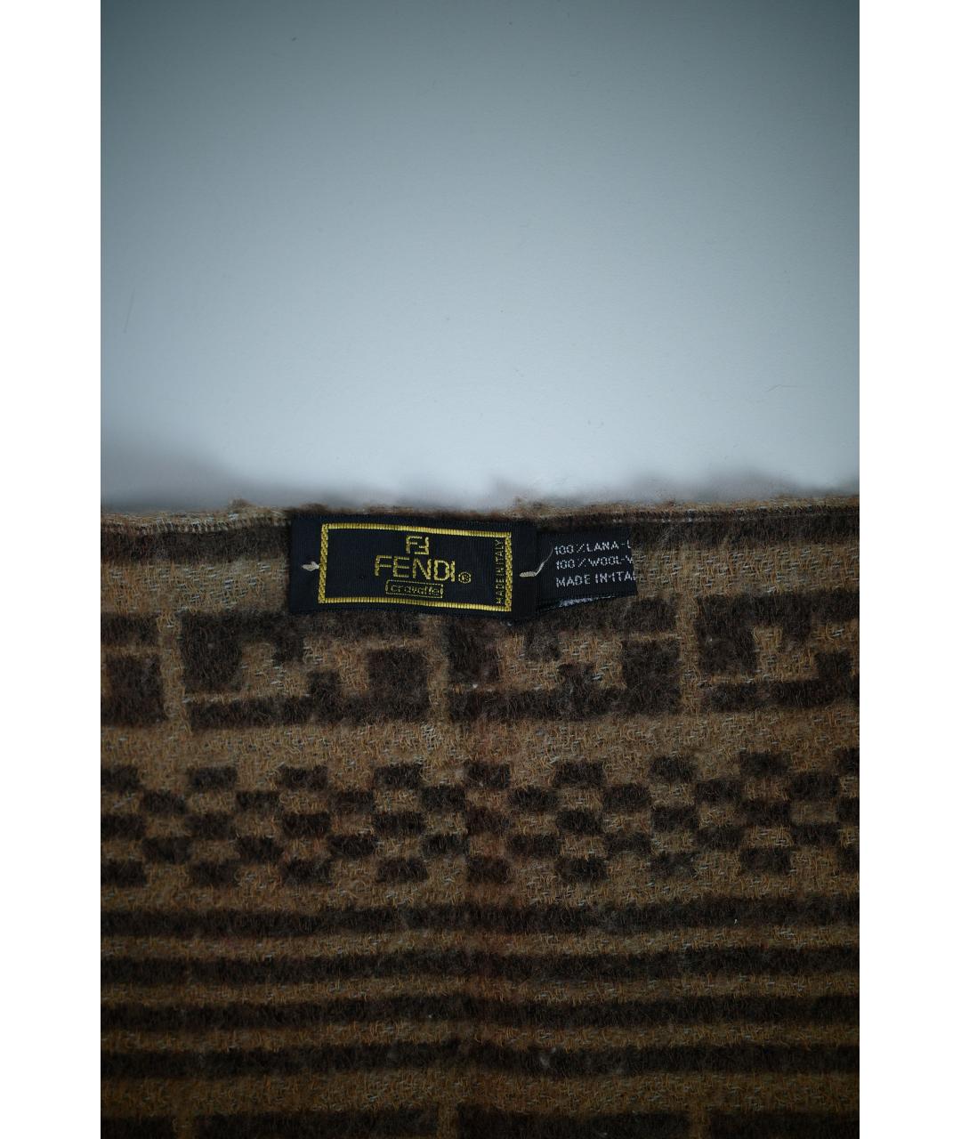 FENDI Коричневый шерстяной шарф, фото 2