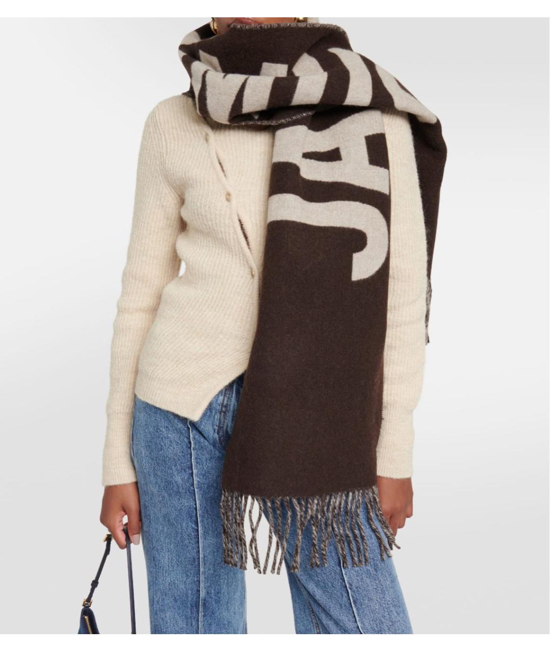 JACQUEMUS Коричневый шерстяной шарф, фото 2