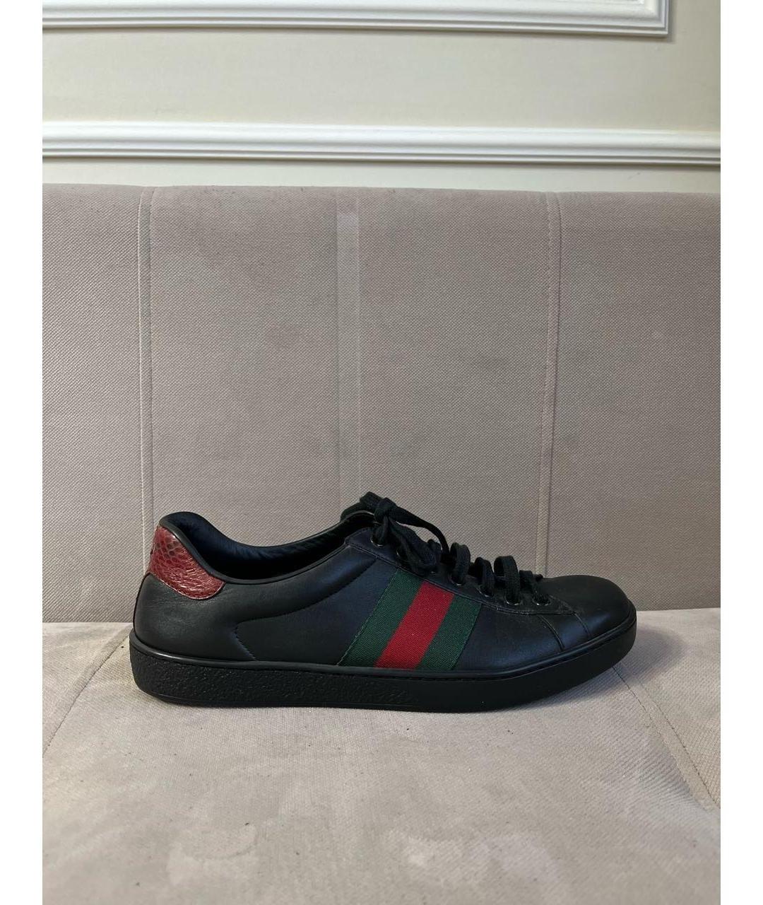 GUCCI Черные кожаные низкие кроссовки / кеды, фото 7