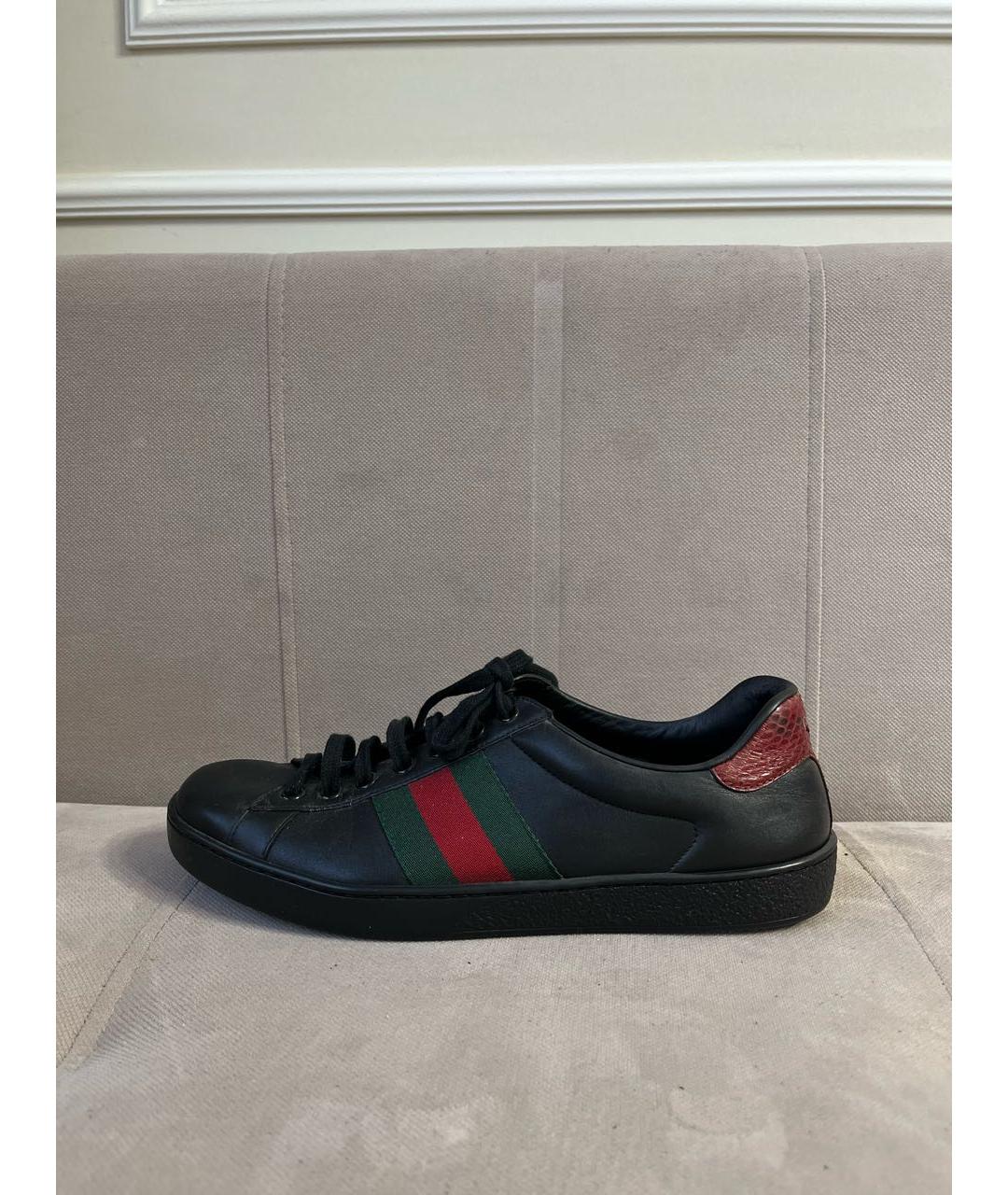 GUCCI Черные кожаные низкие кроссовки / кеды, фото 6