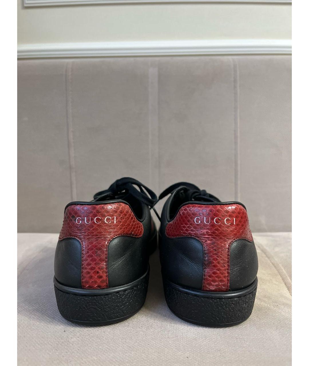 GUCCI Черные кожаные низкие кроссовки / кеды, фото 4