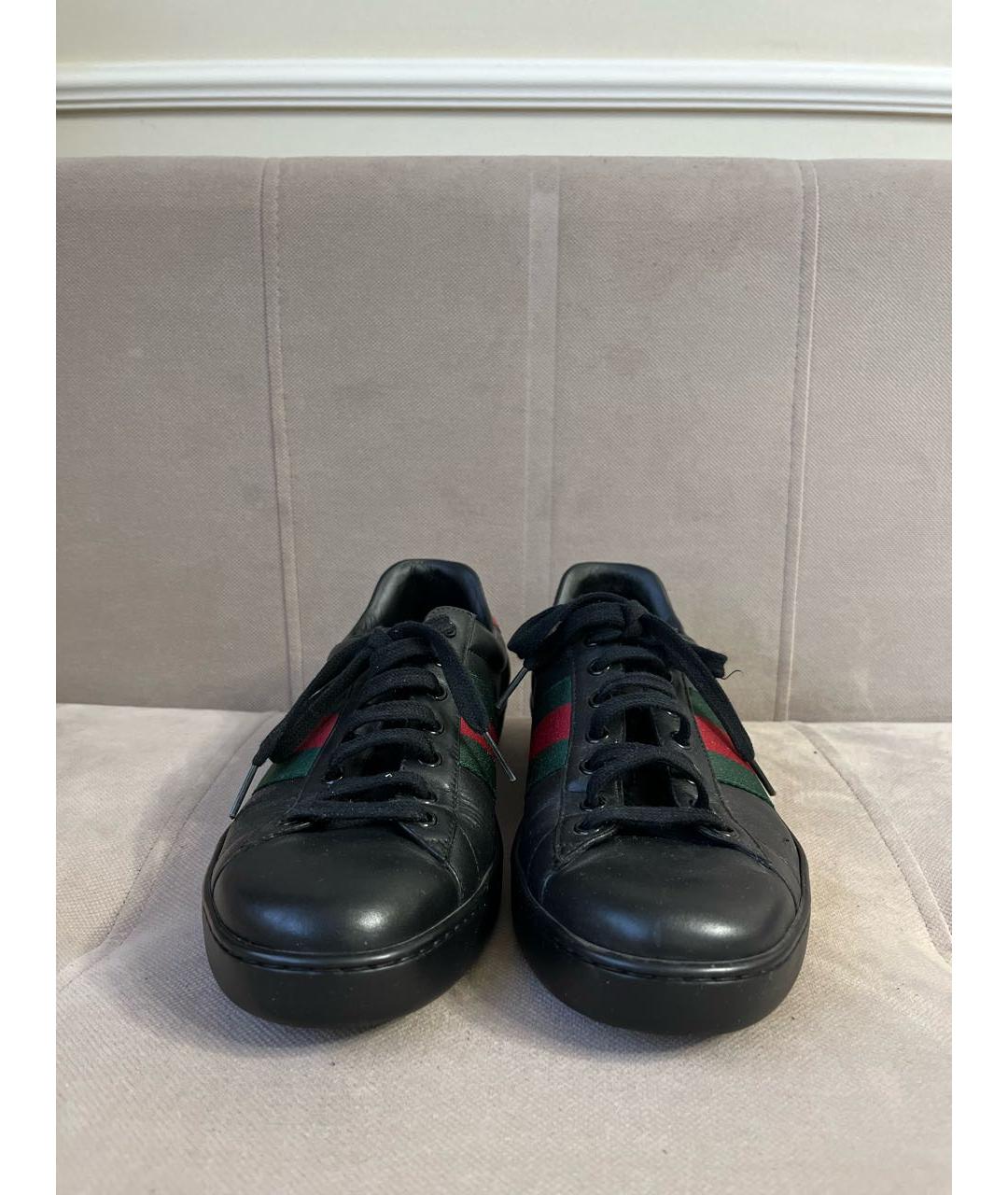 GUCCI Черные кожаные низкие кроссовки / кеды, фото 2